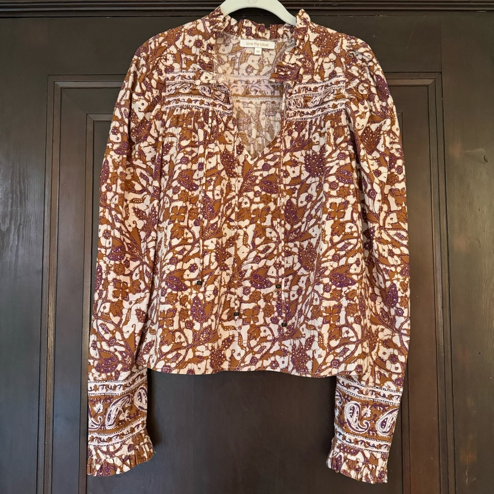 Anthropologie Love the Label Puff Sleeve Blouse, Size Medium